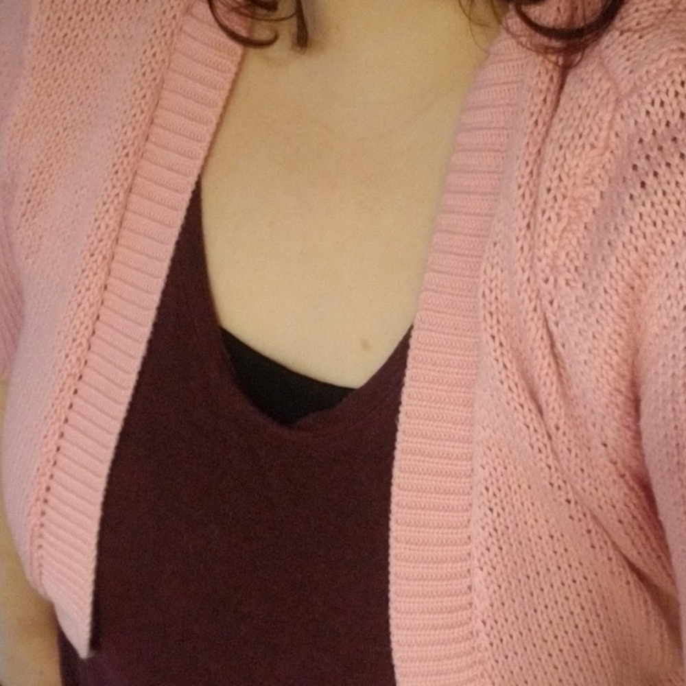 Pink Knit Half Short Sleeve Cardigan